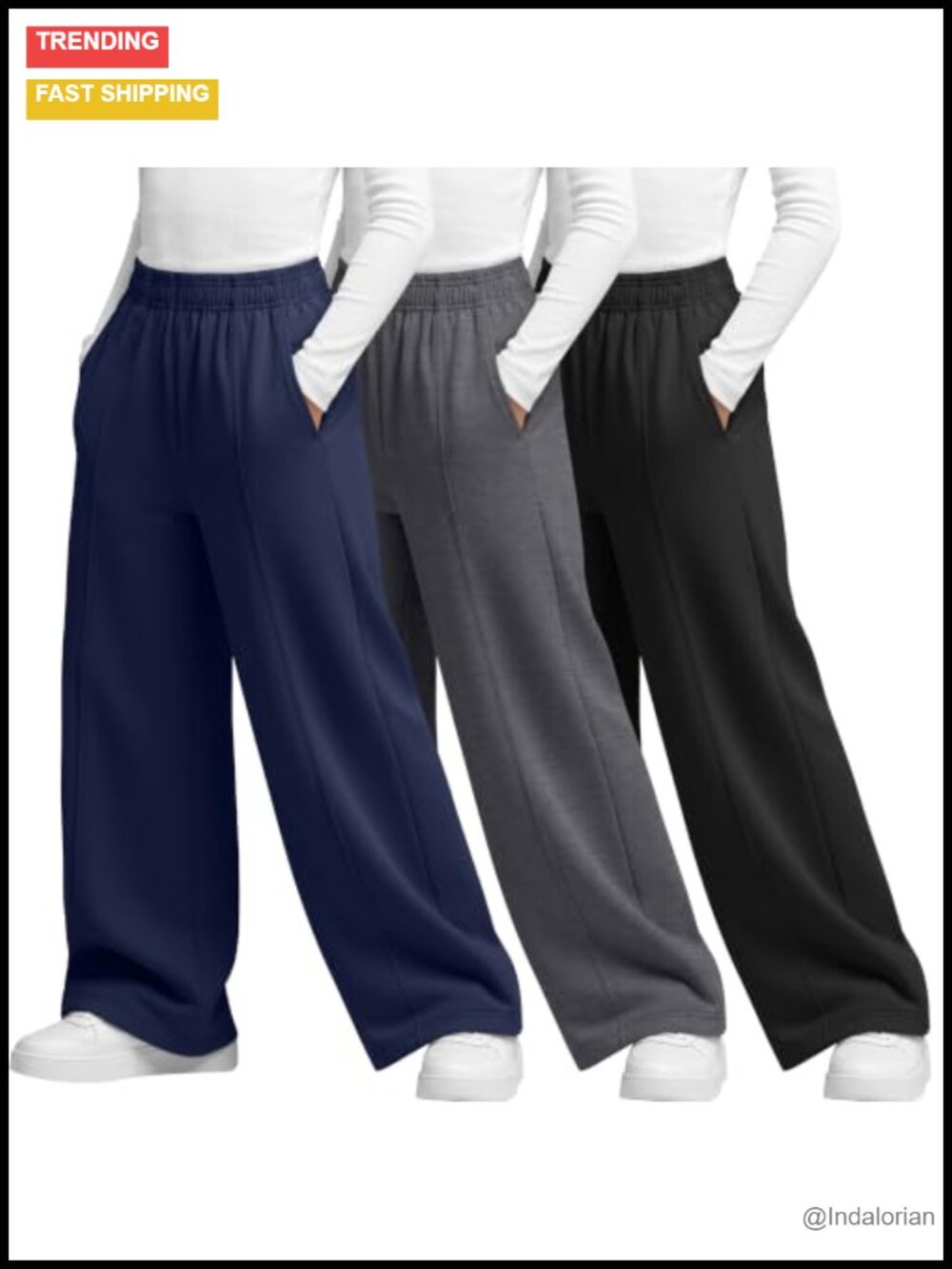 Girls Wide Leg Sweatpants 3 Pack 95% Polyester 5% Spandex Elastic Waist - Picture 1 of 5